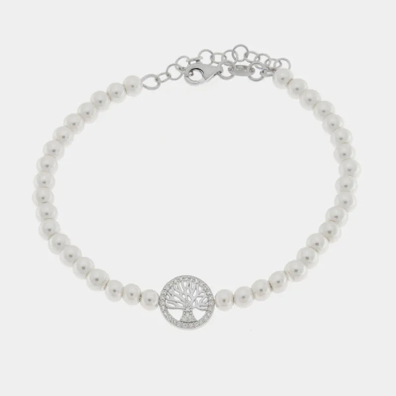 Bracciale in Argento 925 con perle di acqua dolce e simbolo albero della vita