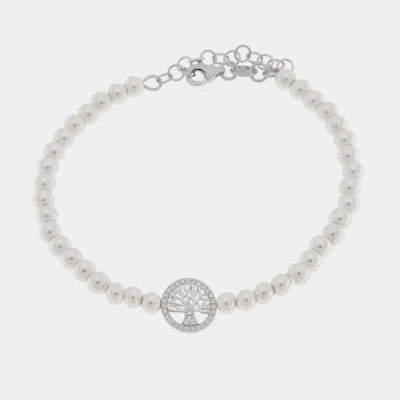 Bracciale in Argento 925 con perle di acqua dolce e simbolo albero della vita