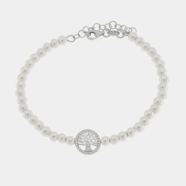 Bracciale in Argento 925 con perle di acqua dolce e simbolo albero della vita - BYSIMON gioielli