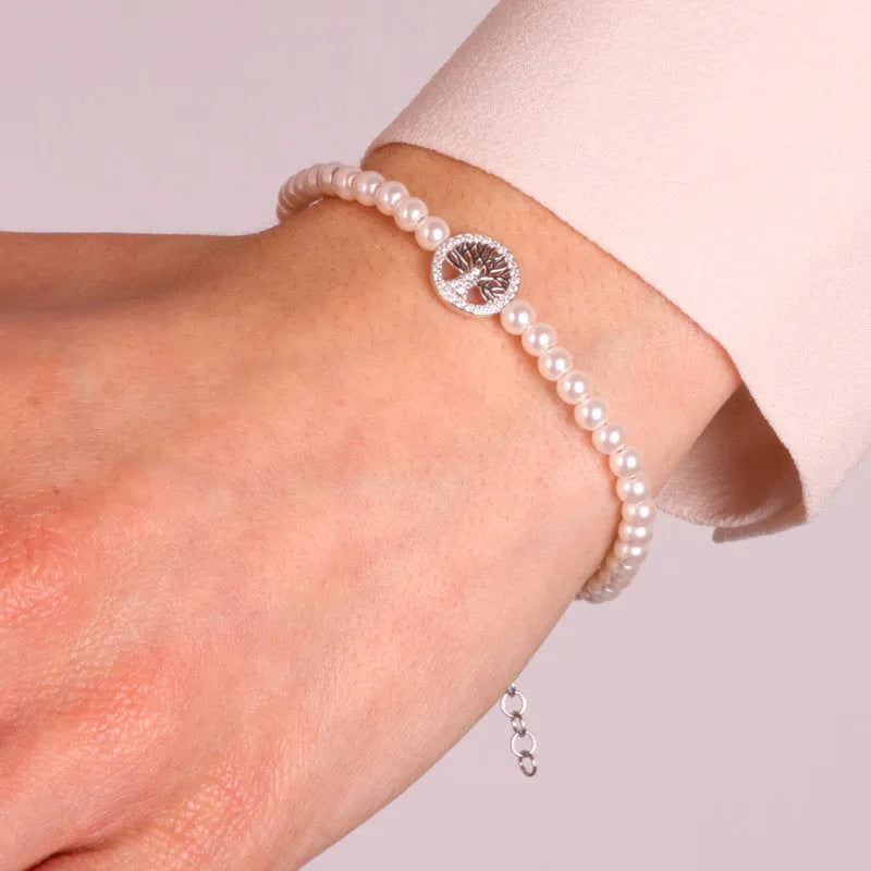 Bracciale in Argento 925 con perle di acqua dolce e simbolo albero della vita