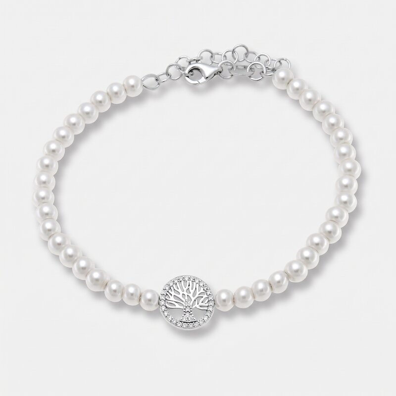 Bracciale in Argento 925 con perle di acqua dolce e simbolo albero della vita - BYSIMON gioielli