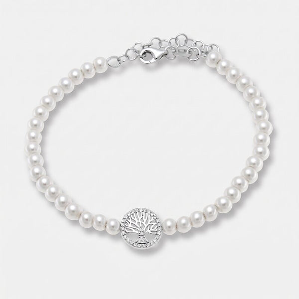 Bracciale in Argento 925 con perle di acqua dolce e simbolo albero della vita - BYSIMON gioielli