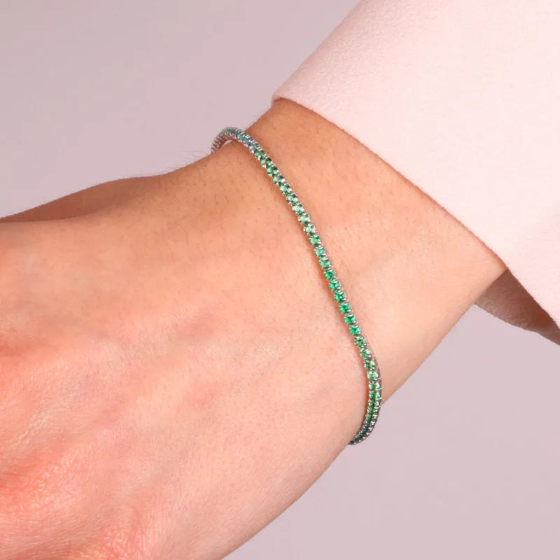 Bracciale in Argento 925  tennis impreziosito da zirconi verdi - BYSIMON gioielli