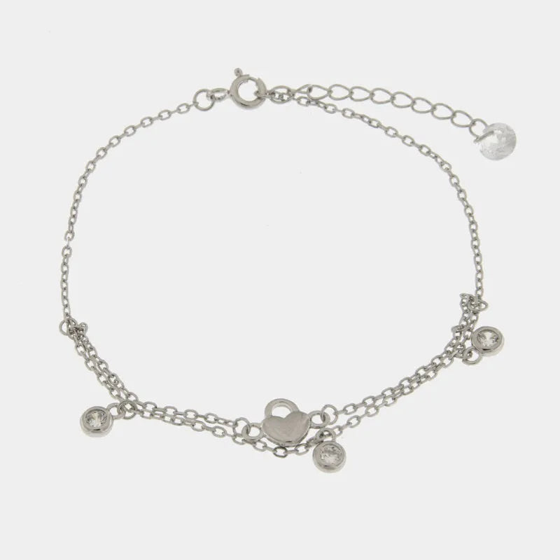 Bracciale in Argento 925  con cuorecino e zirconi bianchi pendenti
