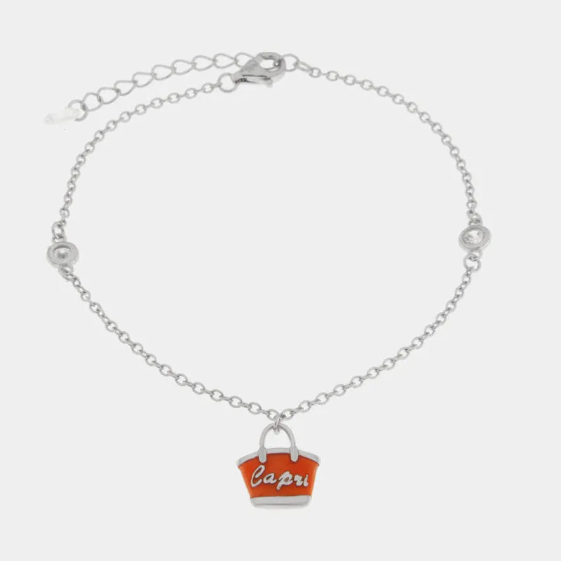 Bracciale in Argento 925 con borsetta rossa