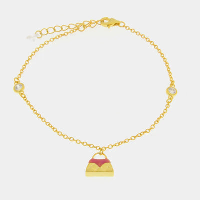 Bracciale in Argento 925 con borsetta rosa