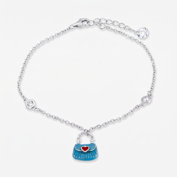 Bracciale in Argento 925 con borsetta azzurra - BYSIMON gioielli