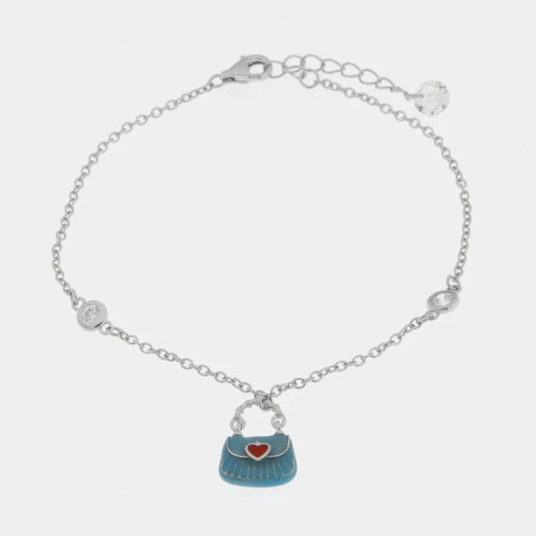Bracciale in Argento 925 con borsetta azzurra - BYSIMON gioielli