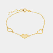 Bracciale in Argento 925 con tre cuori placcato oro
