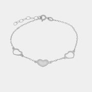 Bracciale in Argento 925 con tre cuori placcato rodio