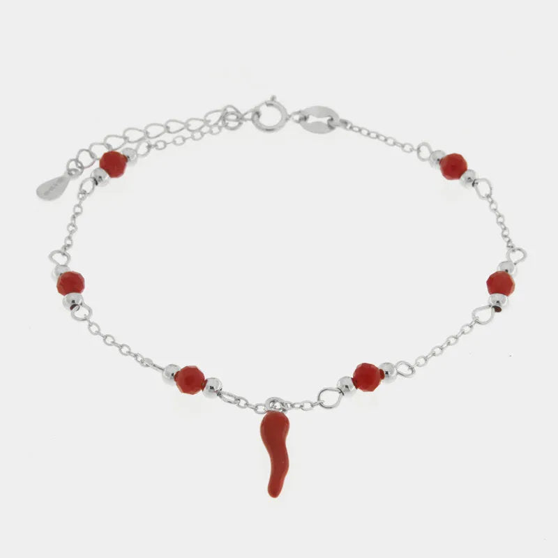 Bracciale in Argento 925 con corno rosso - BYSIMON gioielli