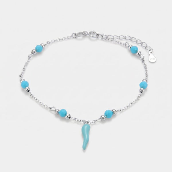 Bracciale in argento 925 con corno azzurro portafortuna | cornetto portafortuna argento | BYSIMON