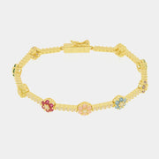Bracciale in Argento 925 con fiori con cristalli multicolore e zirconi