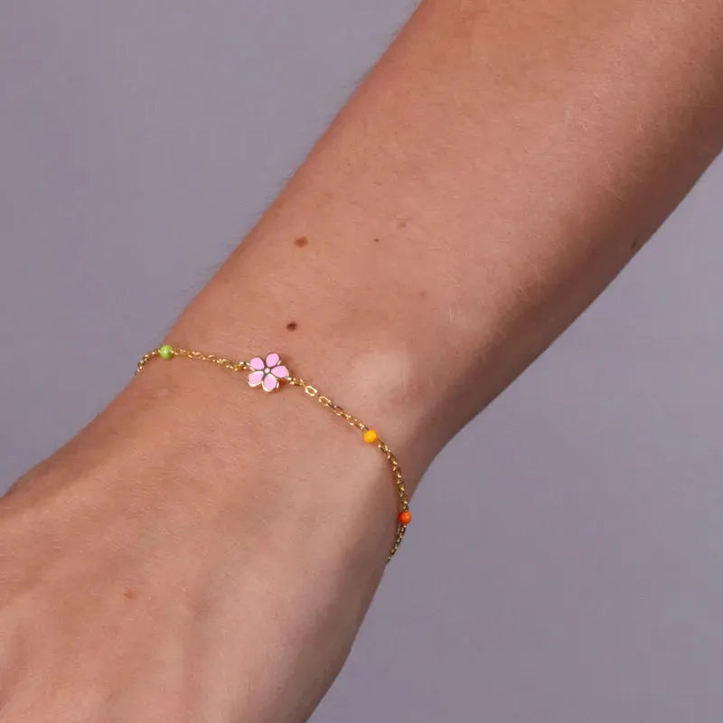 Bracciale in Argento 925 con fiore rosa - BYSIMON gioielli