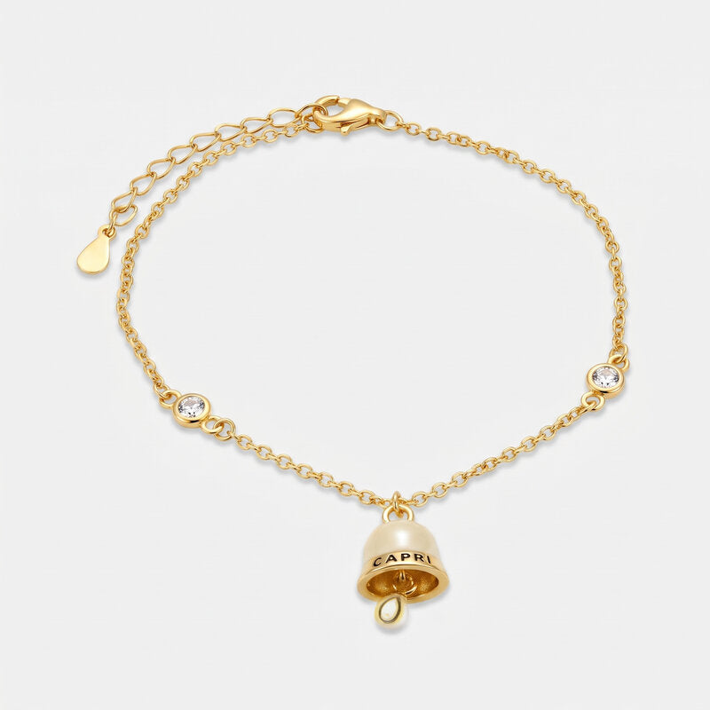 Bracciale in Argento 925 con campanella bianca con scritta Capri