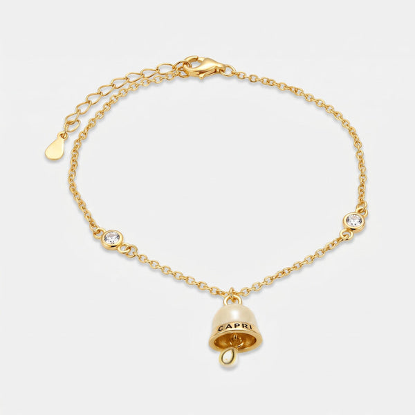 Bracciale in Argento 925 con campanella bianca con scritta Capri