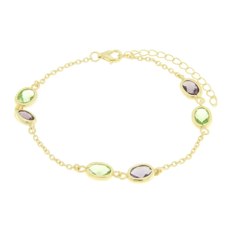 Bracciale in Argento 925 con coppia di cristallo verde e viola