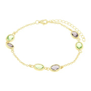 Bracciale in Argento 925 con coppia di cristallo verde e viola