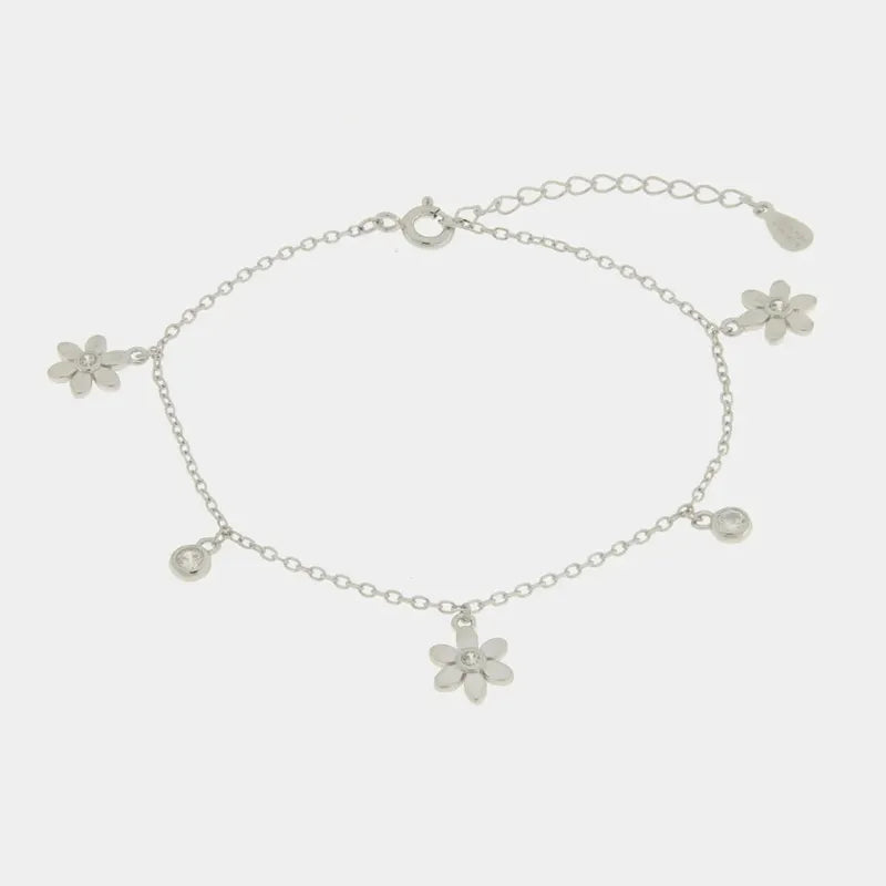 Bracciale in Argento 925 con fiori e puntoluce