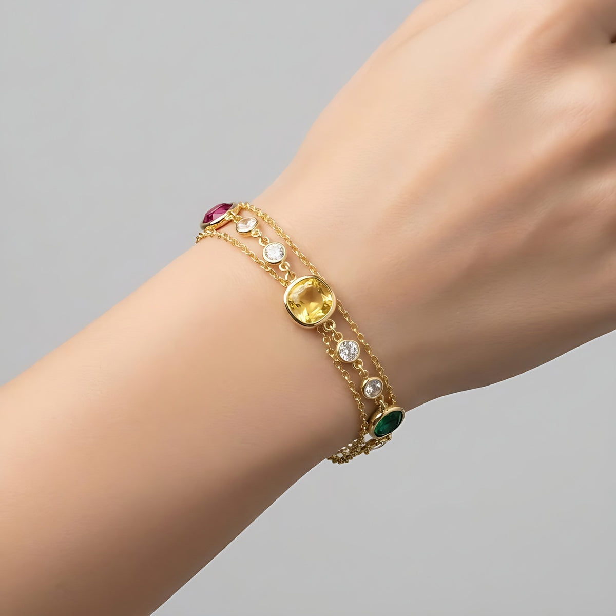 Bracciale in Argento 925 multifilo e cristallo verde , rosso e giallo