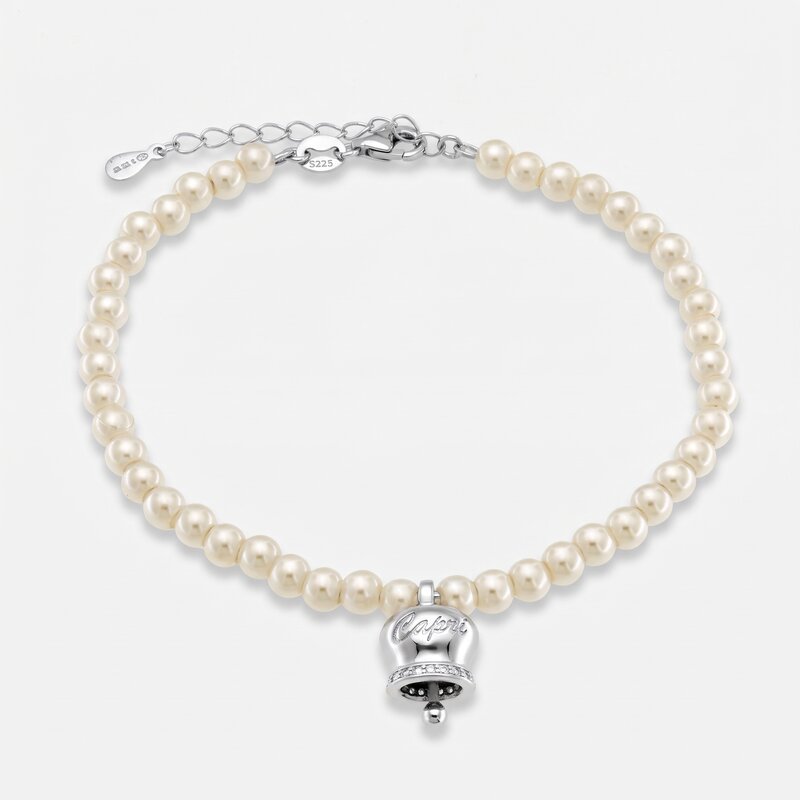 Bracciale in Argento 925 con perle e campanella Capri