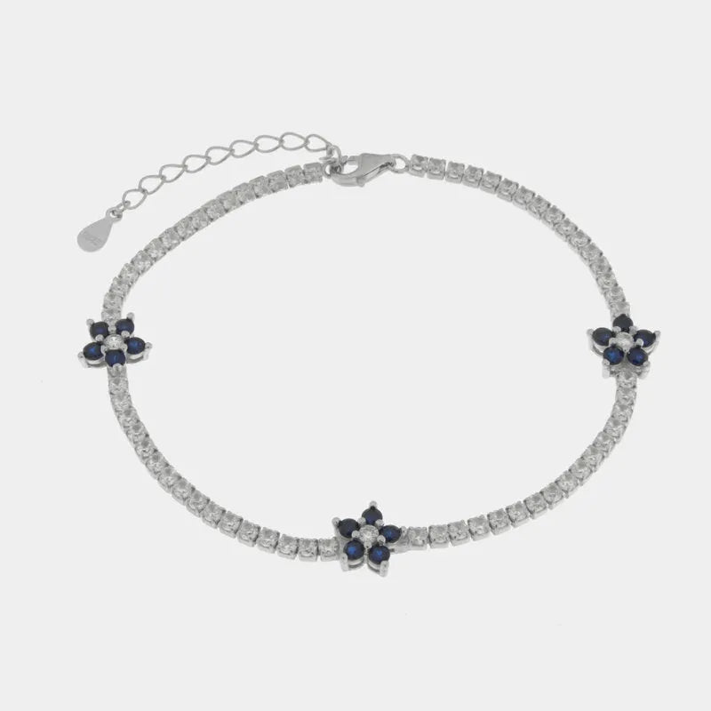 Bracciale in Argento 925 con fiori blu e zirconi - BYSIMON gioielli