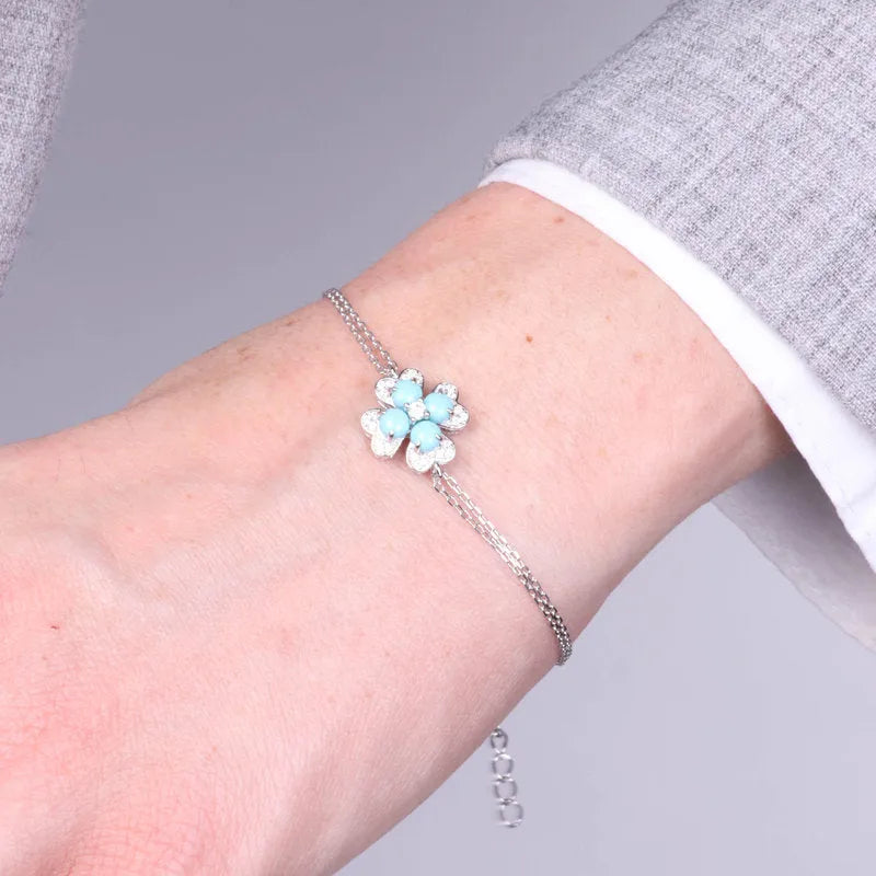 Bracciale in Argento 925 fiore turchese multifilo con zirconi