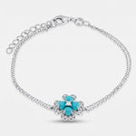 Bracciale in Argento 925 fiore turchese multifilo con zirconi - BYSIMON gioielli