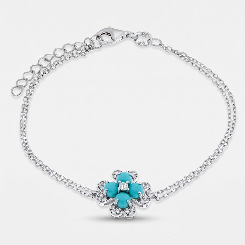 Bracciale in Argento 925 fiore turchese multifilo con zirconi - BYSIMON gioielli