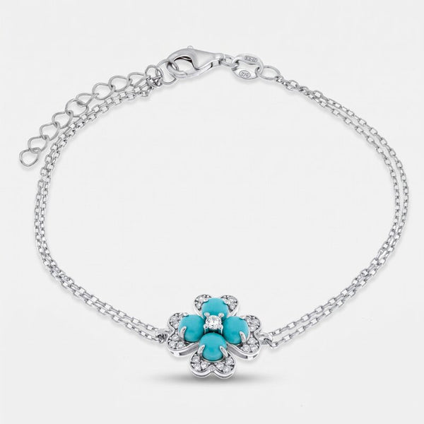 Bracciale in Argento 925 fiore turchese multifilo con zirconi - BYSIMON gioielli