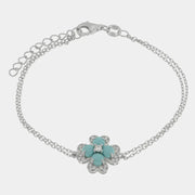 Bracciale in Argento 925 fiore turchese multifilo con zirconi