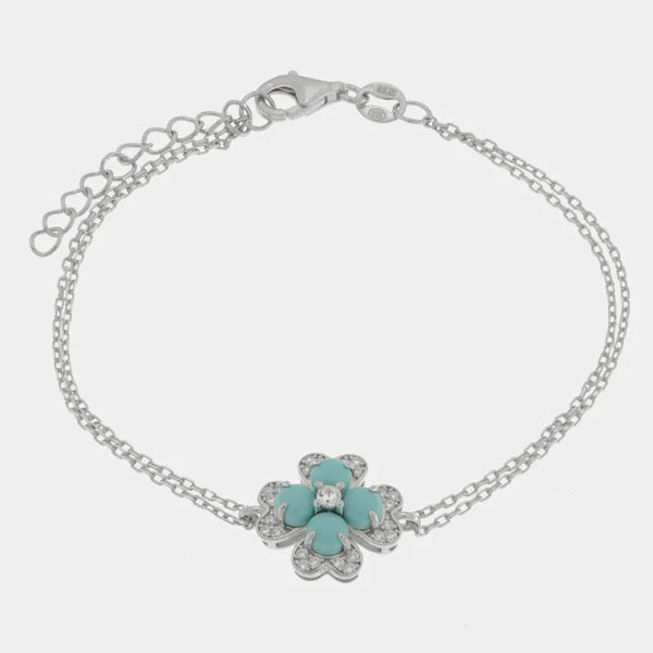 Bracciale in Argento 925 fiore turchese multifilo con zirconi - BYSIMON gioielli