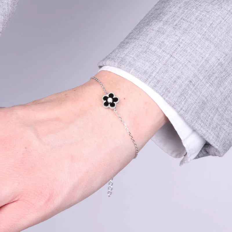 Bracciale in Argento 925 con fiore nero e zirconi