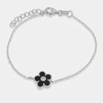 Bracciale in Argento 925 con fiore nero e zirconi - BYSIMON gioielli