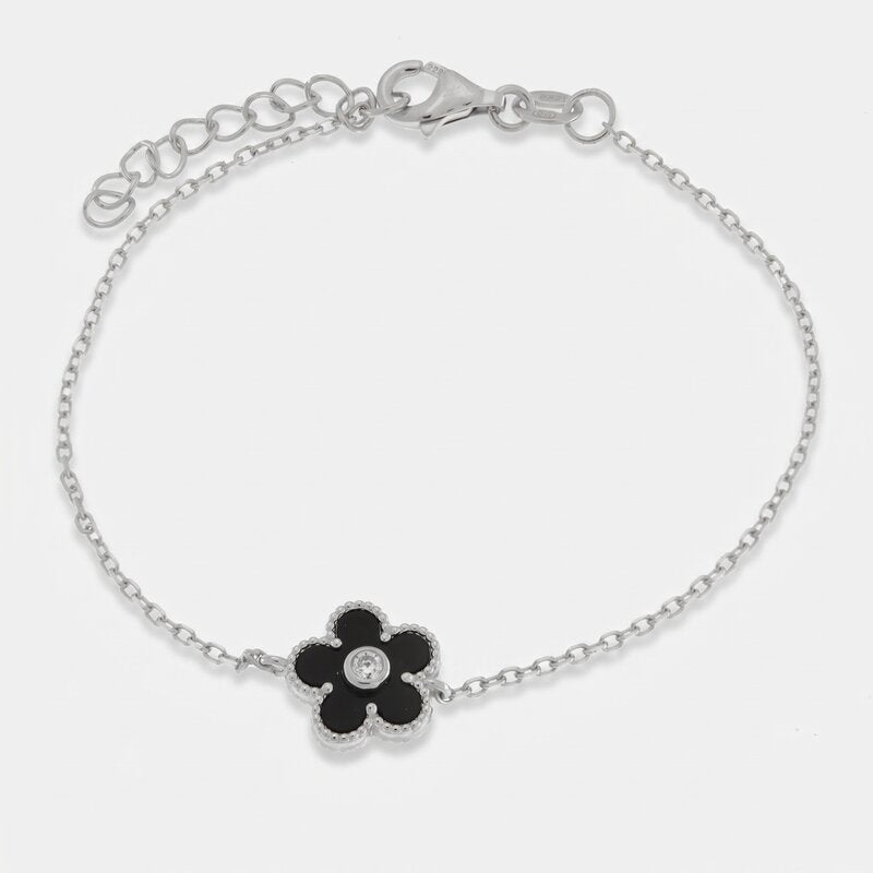 Bracciale in Argento 925 con fiore nero e zirconi - BYSIMON gioielli