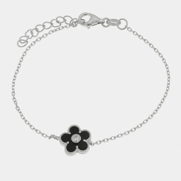 Bracciale in Argento 925 con fiore nero e zirconi - BYSIMON gioielli