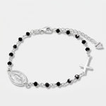Bracciale in Argento 925 croce, madonna e perle nere - BYSIMON gioielli