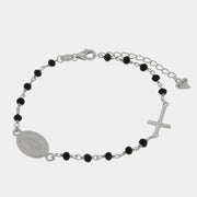 Bracciale in Argento 925 croce, madonna e perle nere
