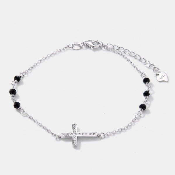 Bracciale in Argento 925 croce con perle nere - BYSIMON gioielli