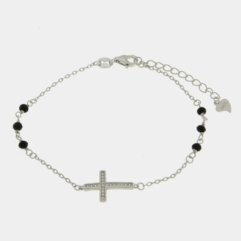Bracciale in Argento 925 croce con perle nere