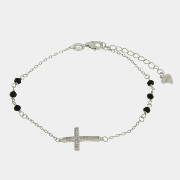 Bracciale in Argento 925 croce con perle nere - BYSIMON gioielli