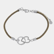 Bracciale in Argento 925 con cuori intrecciati e cordino