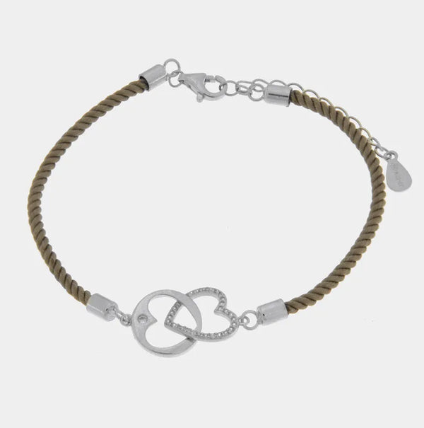 Bracciale in Argento 925 con cuori intrecciati e cordino - BYSIMON gioielli