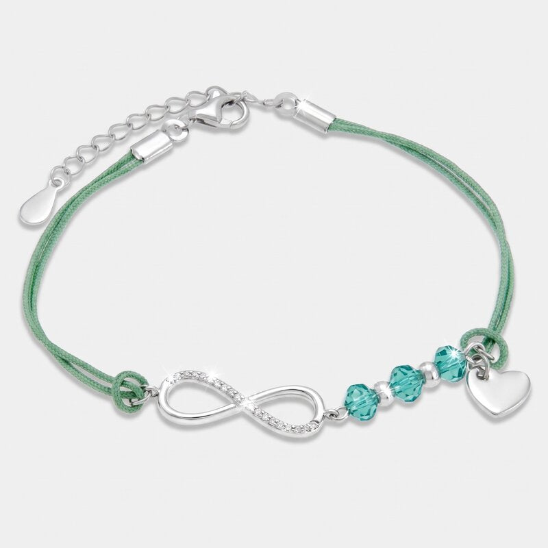 Bracciale in Argento 925 cordino verde con infinito - BYSIMON gioielli