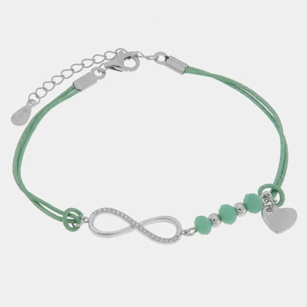Bracciale in Argento 925 cordino verde con infinito - BYSIMON gioielli