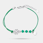Bracciale in Argento 925 cordino verde e quadrifoglio - BYSIMON gioielli