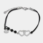 Bracciale in Argento 925 cuori intrecciati e cordino nero - BYSIMON gioielli