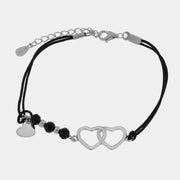 Bracciale in Argento 925 cuori intrecciati e cordino nero