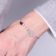 Bracciale in Argento 925 cordino rosa e quadrifoglio
