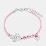 Bracciale in Argento 925 cordino rosa e quadrifoglio - BYSIMON gioielli